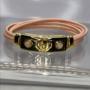 NWOT Genuine Rose Quartz Gemstone Pink Cord Bronze Clasp Designer Bracelet